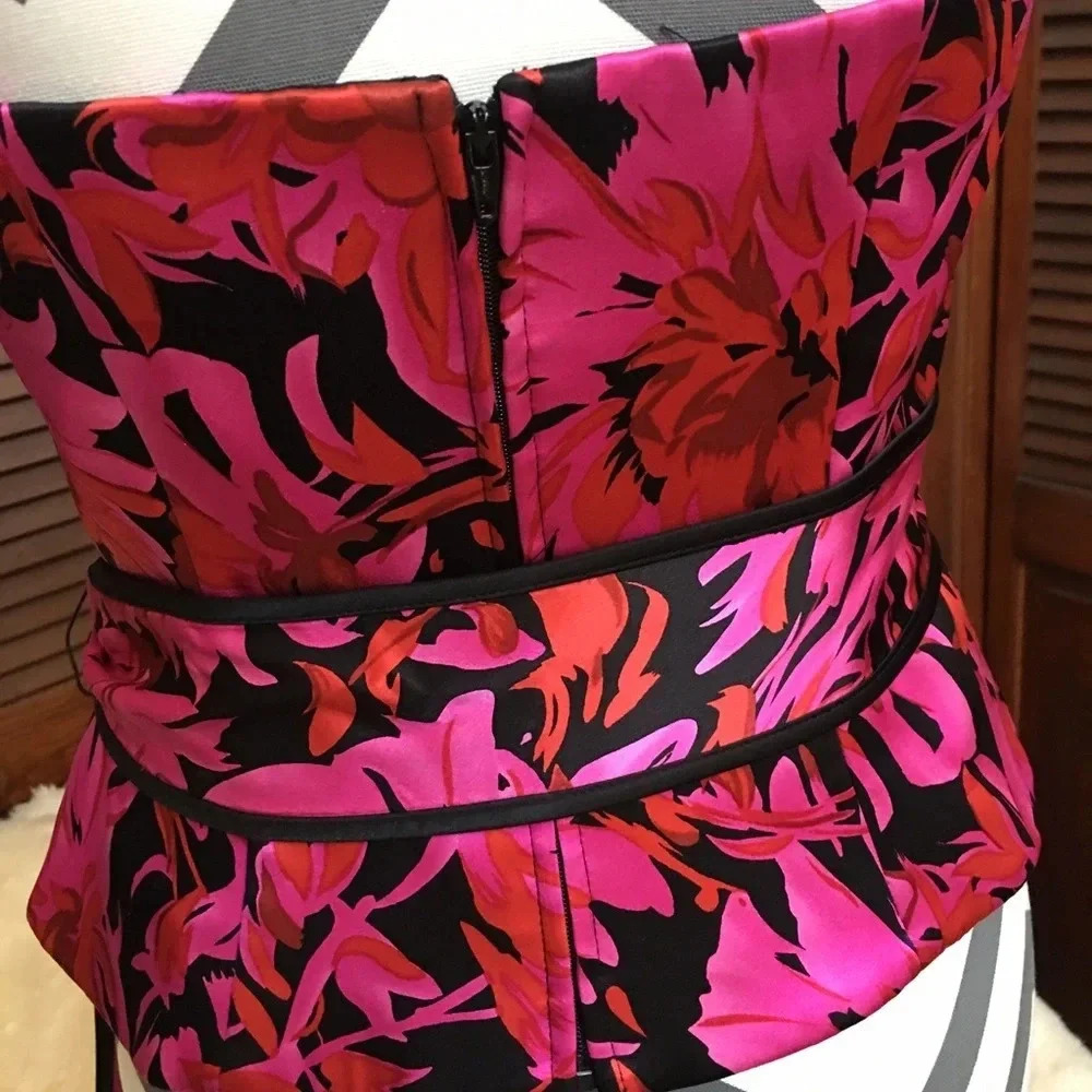 Strapless silk party cocktail flower pink top size 8 with sage Kate hunger NY - Picture 3 of 4
